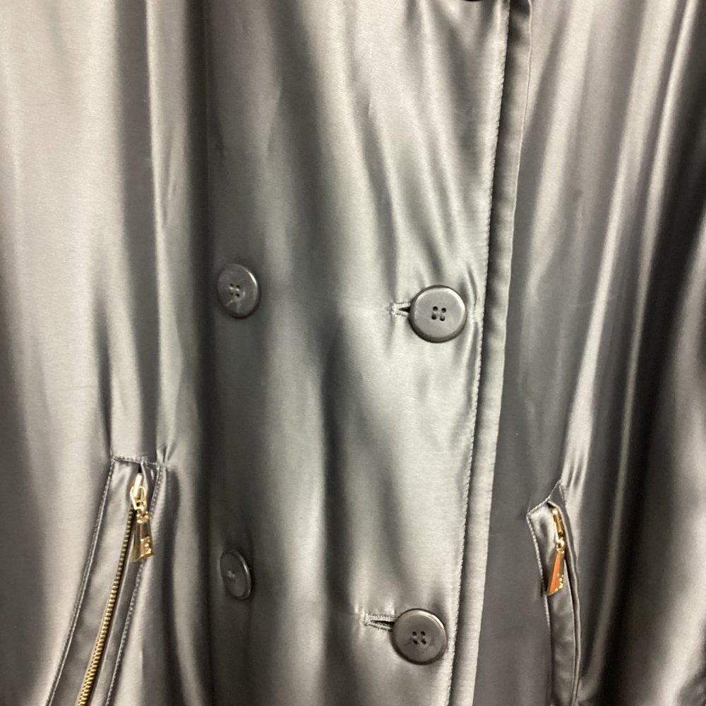 Escada Margaretha Ley Grey Metallic Hooded Cashmere Lined Coat M - Picture 3 of 14